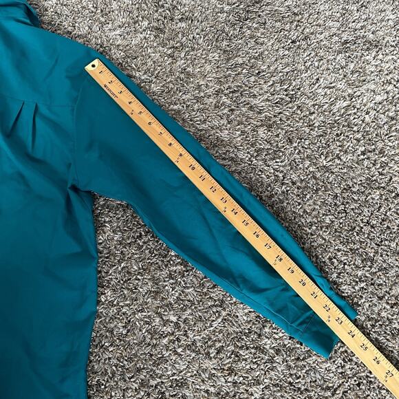 Vintage Blouse Top Size 14 Teal Blue Minimal Long Sleeve Button Office 80s 90s - Picture 11 of 11